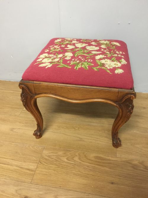 Nineteenth Century Walnut Stool on Carved Cabriole Legs