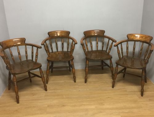 Nineteenth Century Set of Four Elm Seated Smokers Bow Chairs