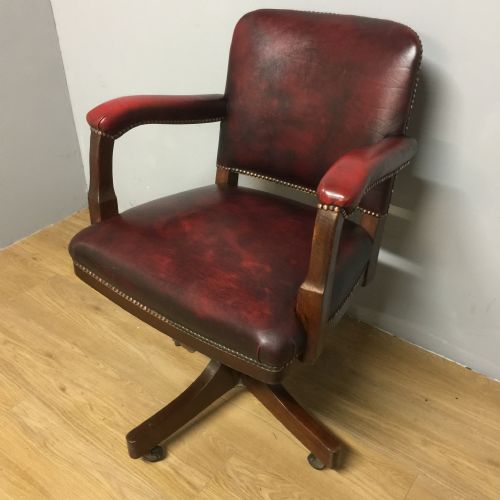 Red Leather Swivel Desk Chair Circa 1920