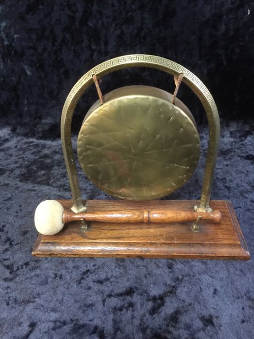 Edwardian Oak and Brass Table Dinner Gong