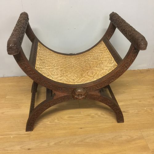 Victorian Carved X Frame Stool Possibly Burmese