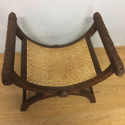 fig 1. Victorian carved x frame stool possibly Burmese
