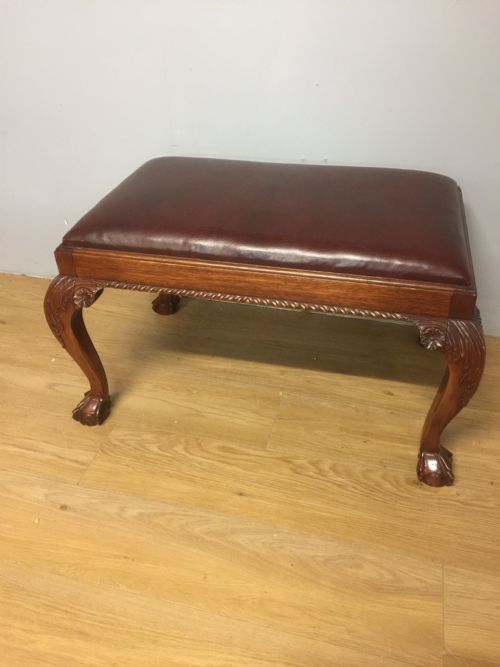 Chippendale Style Stool with Leather Top Circa 1930