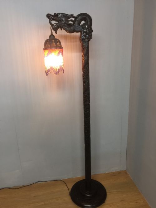 Carved Chinese Hardwood Standard Lamp Circa 1920