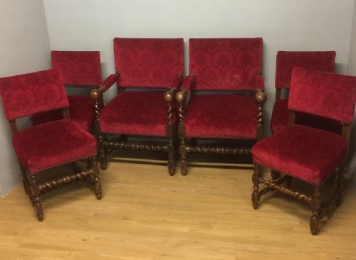 Set of Six Country House Barley Twist Oak Dining Chairs Circa 1880