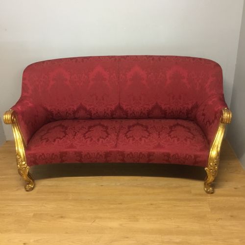 Nineteenth Century Gilt Wood and Gesso Sofa in Red Damask