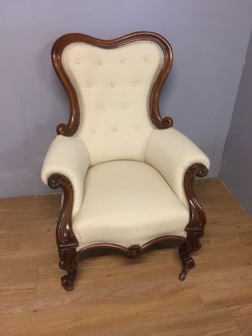 Nineteenth Century Mahogany Framed Armchair on Carved Cabriole Legs