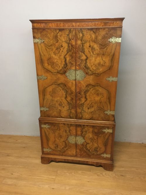 Burr Walnut Drinks Cabinet with Ornate Brass Fittings