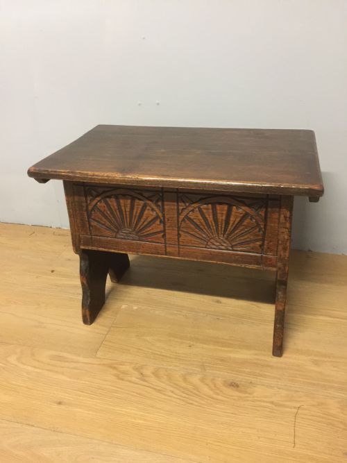 Antique Solid Oak Carved Box Stool Circa 1920