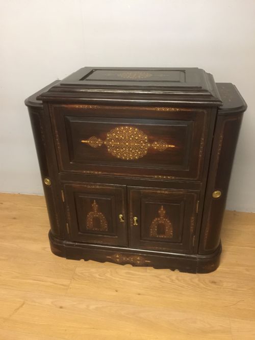 Cocktail Cabinet with Brass Inlay Anglo Indian