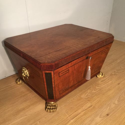 Regency Inlaid Mahogany Wine Cooler on Hairy Paw Feet