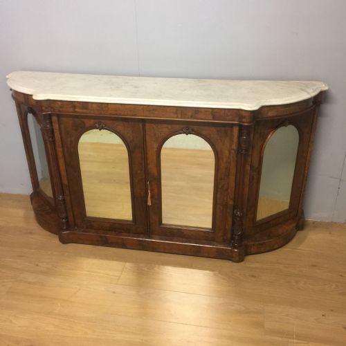 Burr Walnut Marble Topped Serpentine Fronted Credenza Circa 1860