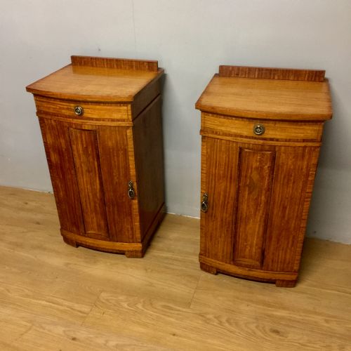 Pair of Satin Birch Inlaid Edwardian Bedside Cupboards