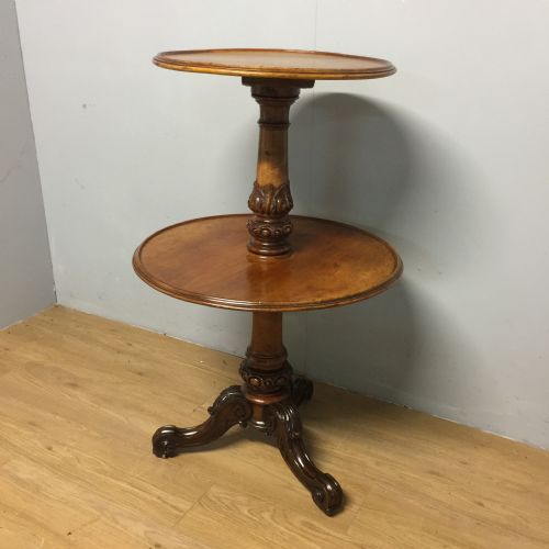 Large Nineteenth Century Solid Mahogany Two Tier Dumb Waiter on Carved Tripod Base