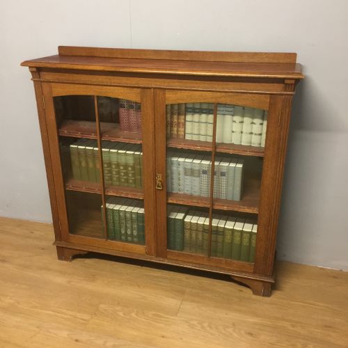 Arts and Crafts Solid Oak Freestanding Glazed Bookcase
