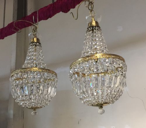 Pair of Heavy Cut Glass Empire Style Chandeliers