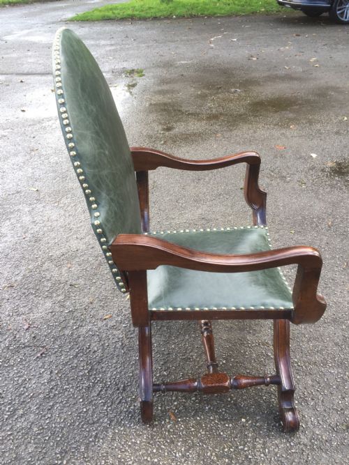 NINETEENTH CENTURY WALNUT X FRAMED CHAIR IN GREEN LEATHER - ADDITIONAL PHOTO 9