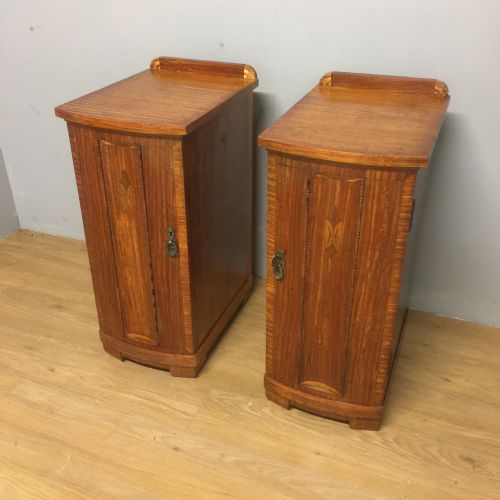 Pair of Edwardian Inlaid Satin Birch Bedside Cabinets