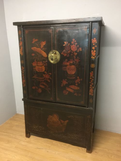 Black Chinese Lacquer Wedding Cabinet from Hassop Hall Derbyshire