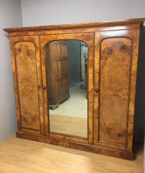 Nineteenth Century Burr Walnut Triple Wardrobe
