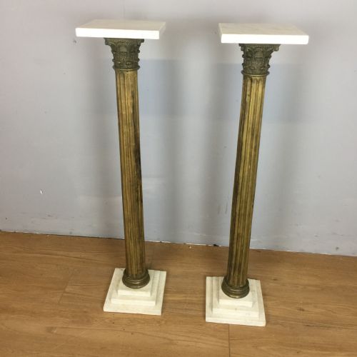 Pair of Nineteenth Century Brass and Marble Columns