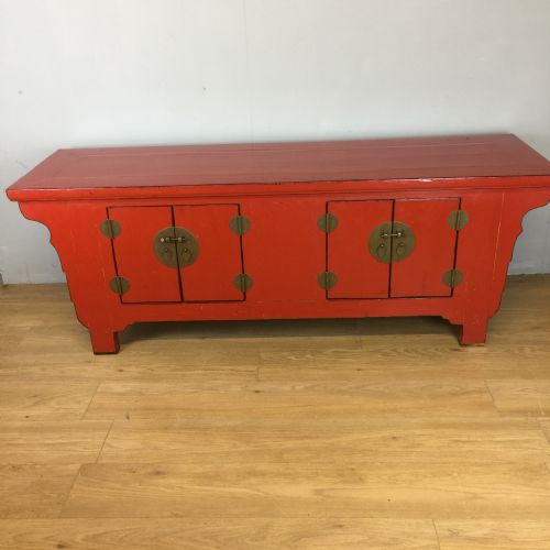 Chinoiserie Red Lacquer Side Cabinet Circa 1920