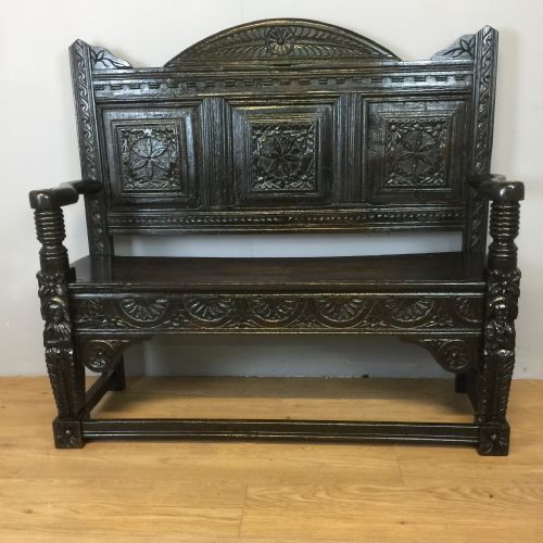 Late Eighteenth Century Carved Oak Hall Bench