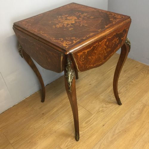 Nineteenth Century French Inlaid Ormolu Mounted Drop Leaf Occasional Table