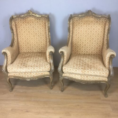 Pair of Nineteenth Century French Carved and Gilded Armchairs