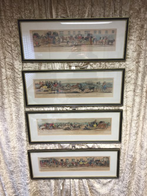 Four Nineteenth Century Prints Titled Trip to Brighton in Hogarth Frames