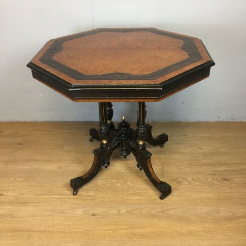 Ebonised Aesthetic Movement Amboyna Octagonal Table