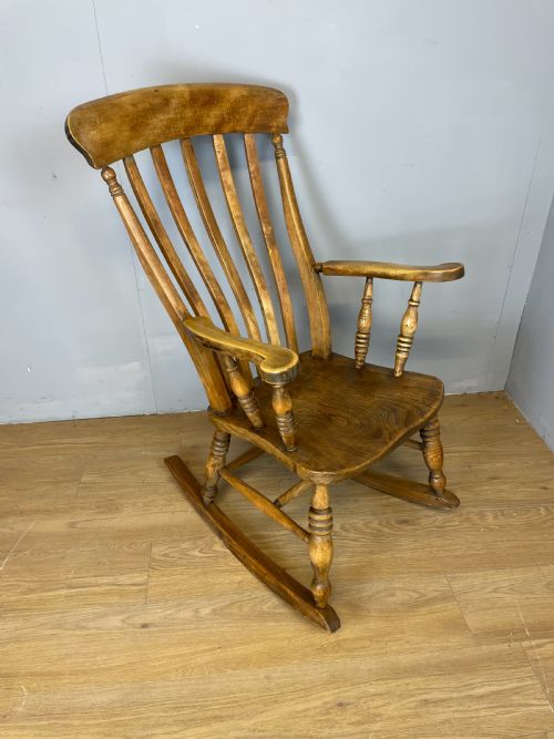 Nineteenth Century Slat Back Elm and Beech Farmhouse Rocking Chair
