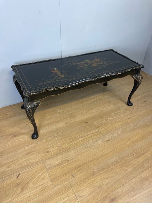 Black Lacquer Chinoiserie Coffee Table Circa 1930