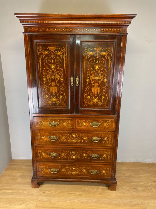 Nineteenth Century Inlaid Rosewood Clothes Press