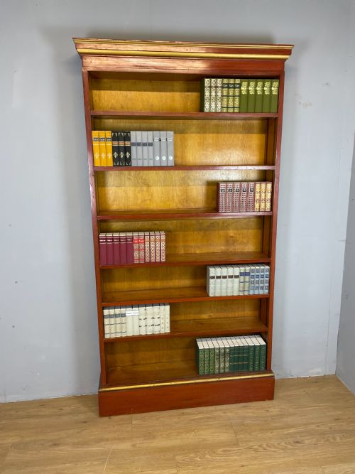 Large Freestanding Pine and Gilt Adjustable Bookcase