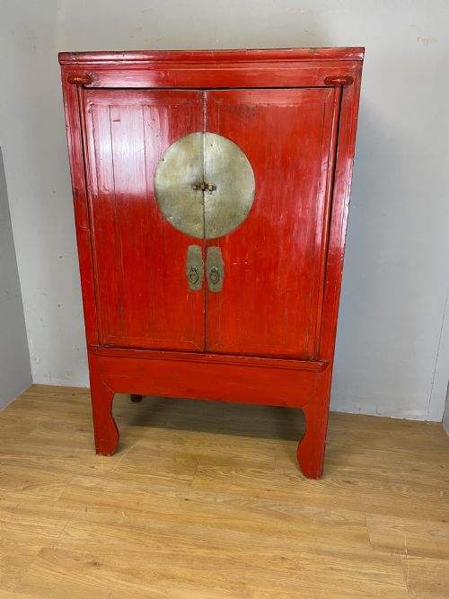 Late Nineteenth Century Red Lacquer Chinese Wedding Cabinet