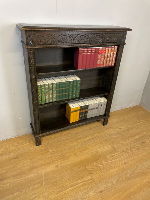 Edwardian Carved Oak Open Bookshelves