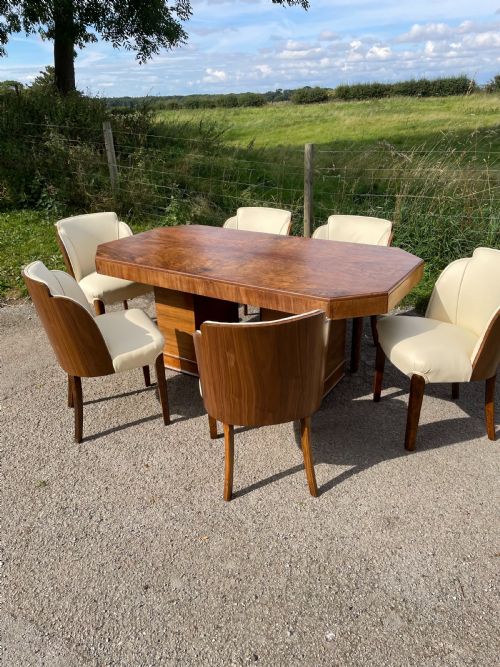 Epstein Art Deco Walnut Six Seater Dining Table and Chairs
