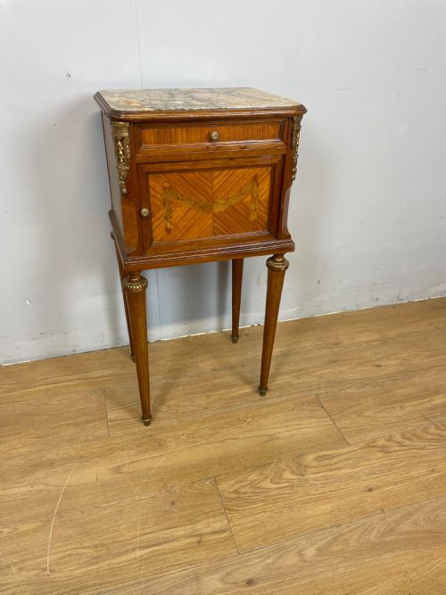 Marble Topped Inlaid and Ormolu Mounted Side Cabinet