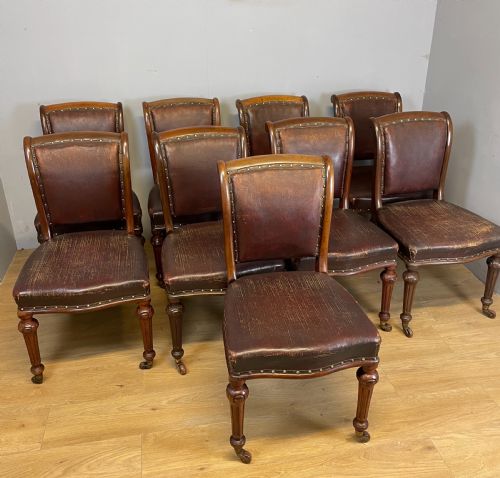 Set of 9 Victorian Mahogany Dining Chairs in Original Condition