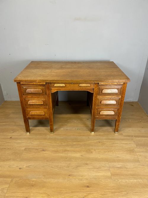 Art Deco Twin Pedestal Golden Oak Desk