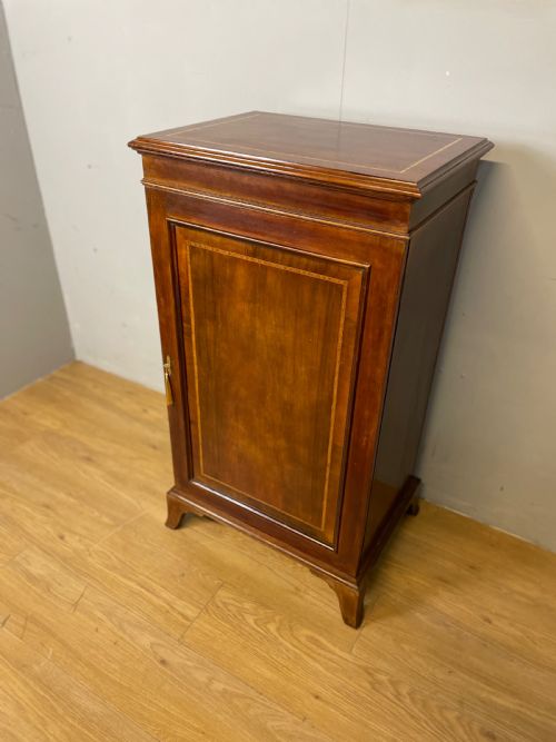 Edwardian Inlaid Mahogany Music and Record Cabinet with Enclosed Music Stand
