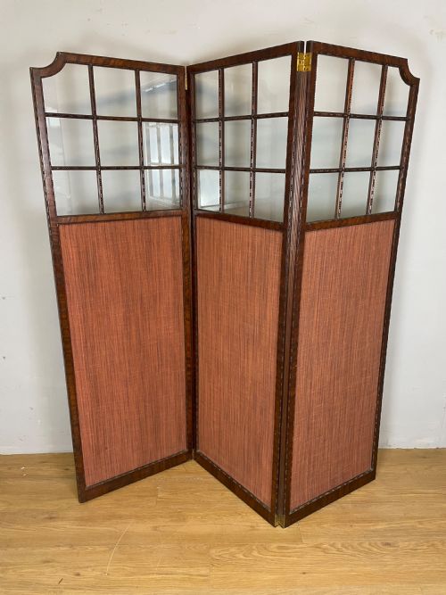 Edwardian Three Fold Glazed Mahogany Screen