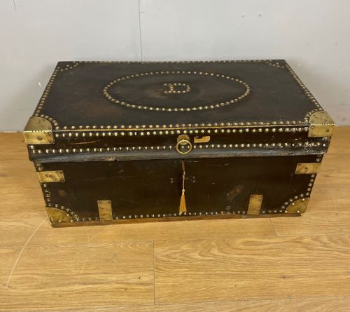 Georgian Leather Covered Camphor Wood Box  Circa 1820