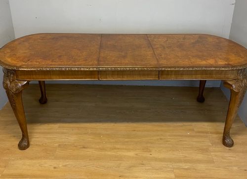 Burr Walnut Extending Dining Table on Carved Cabriole Legs
