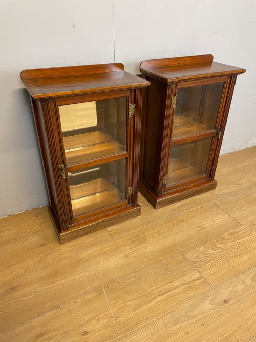Small  Pair of Freestanding Glazed Walnut Cabinets