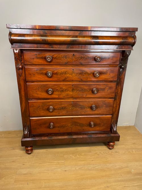 Nineteenth Century Scottish Flame Mahogany Six Height Chest of Drawers