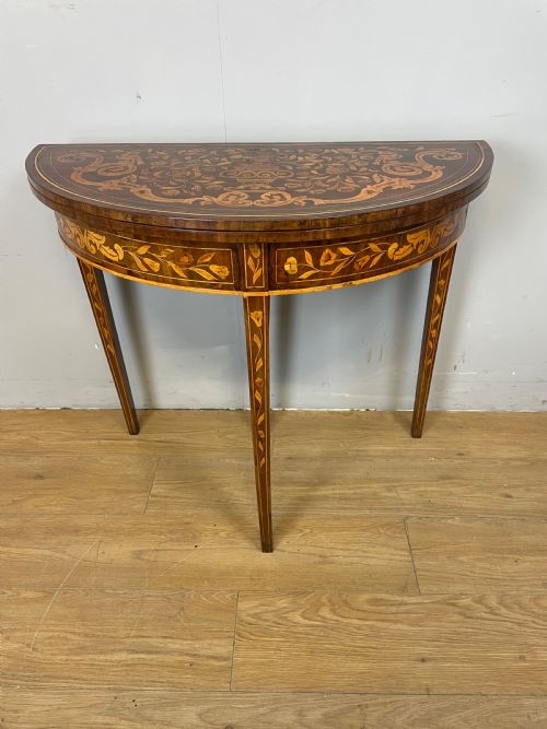C18th Dutch Marquetry Inlaid Fold Over Card Table