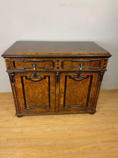 C19th Burr Walnut Biedermeier Style Two Door Cabinet with Drawer