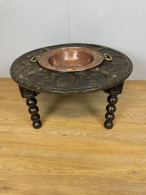 C19th Carved Oak Spanish Brazier Table